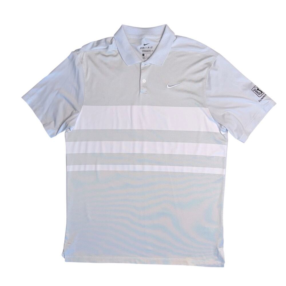 NIKE DRI-FIT Men’s Light Gray White Colorblock Short Sleeve Golf Polo Shirt